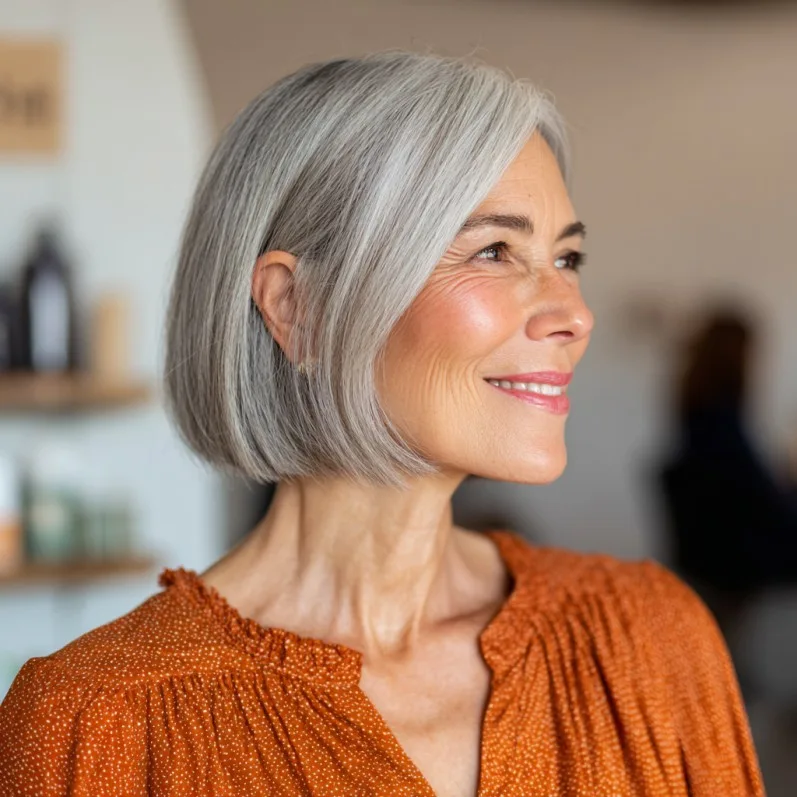 Chic Silvery Blunt Bob with Soft Angled Layers