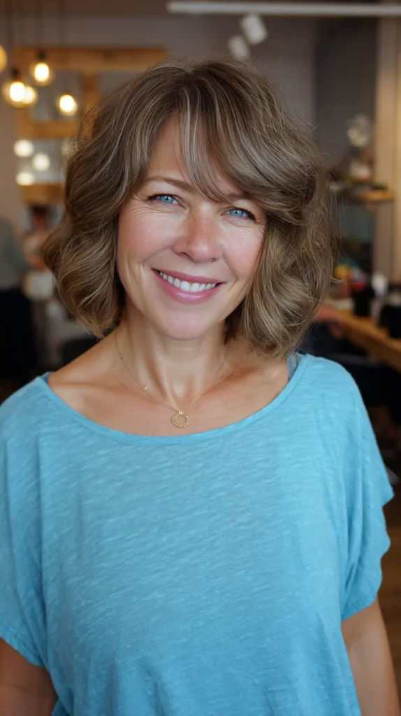 Chic Soft Curly Bob with Side-Swept Bangs