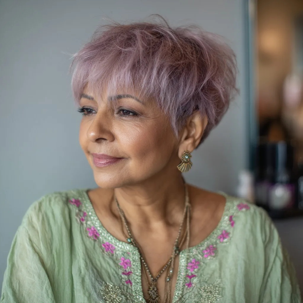 Chic Soft Lavender Textured Pixie Cut
