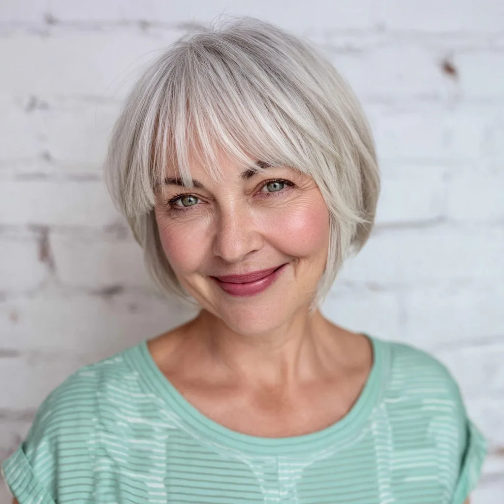 Chic Softly Layered Grey Bob with Face-Framing Bangs