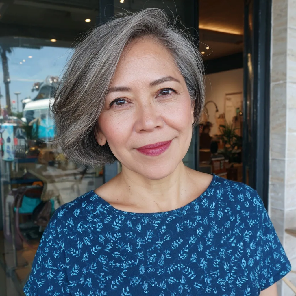 Chic Softly Textured Grey Bob with Subtle Volume
