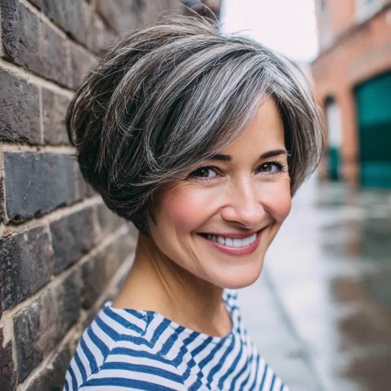 Chic Stacked Wedge Bob with Subtle Silver Highlights