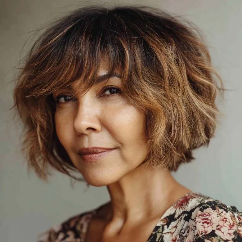 Chic Textured Angled Bob with Subtle Highlights