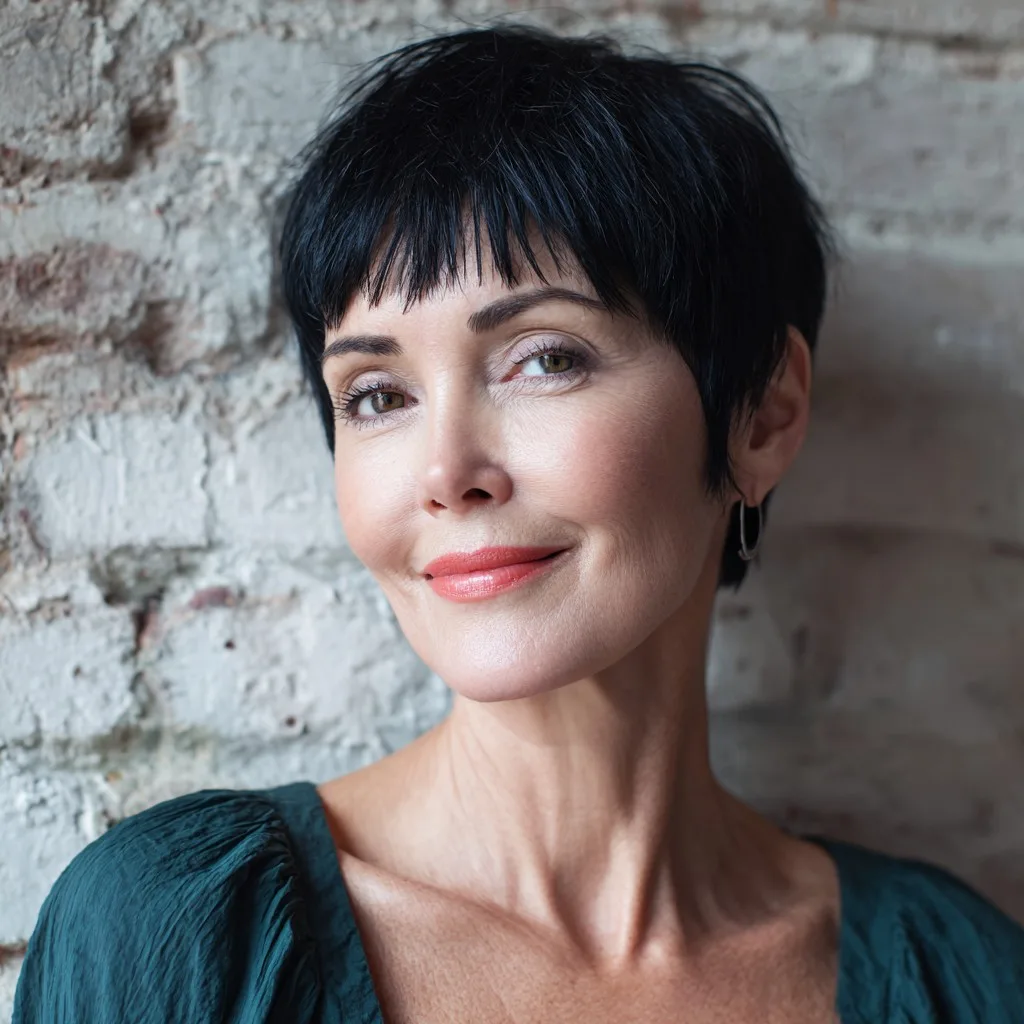 Chic Textured Black Pixie Cut with Effortless Baby Bangs