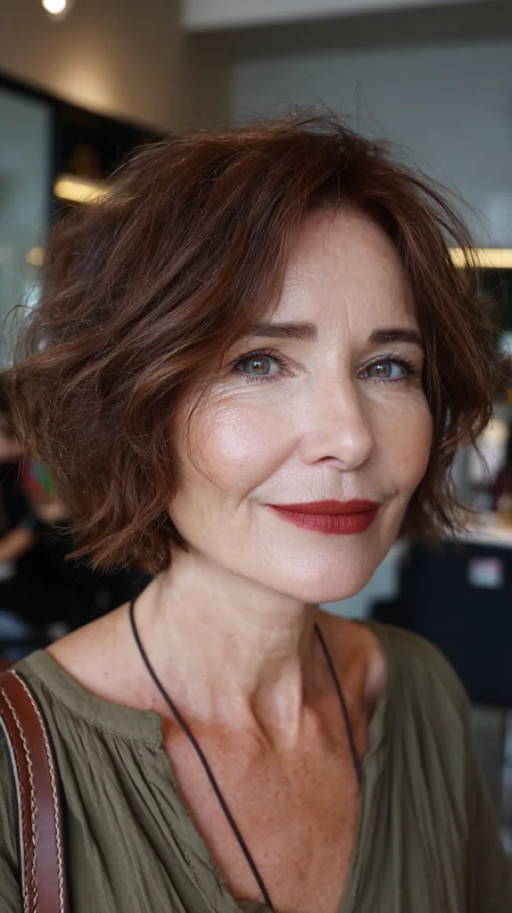 Chic Textured Bob with Cherry Mocha Highlights