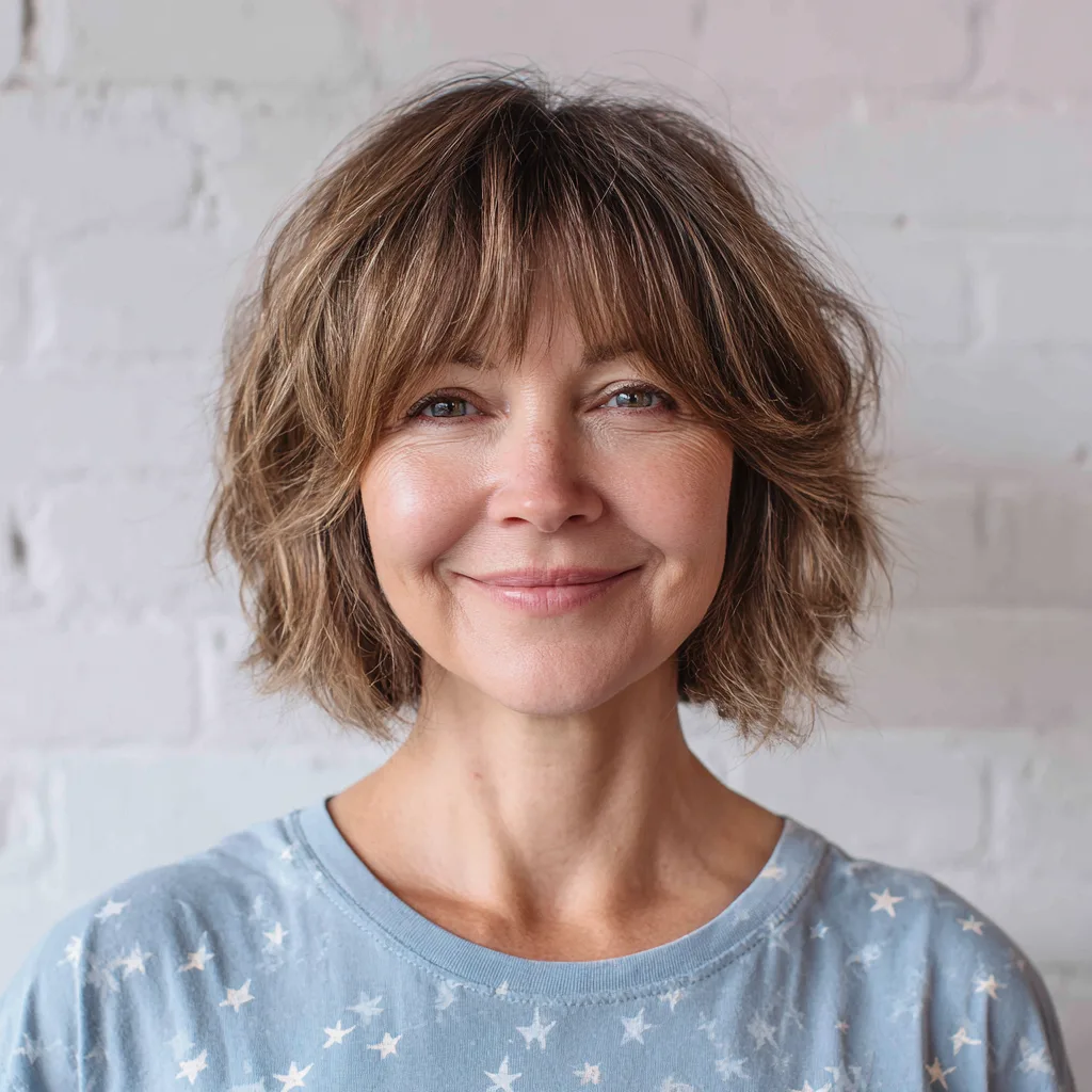 Chic Textured Bob with Long Layered Bangs