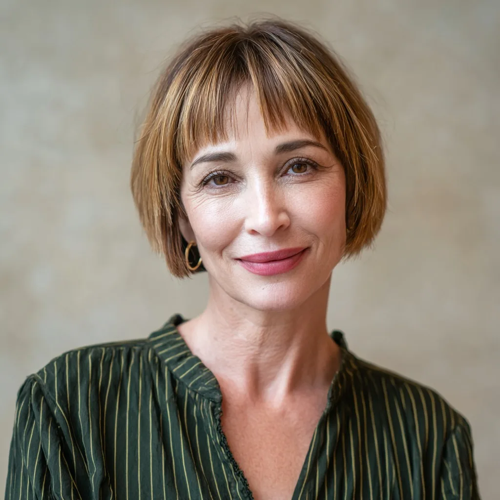 Chic Textured Bob with Subtle Baby Bangs