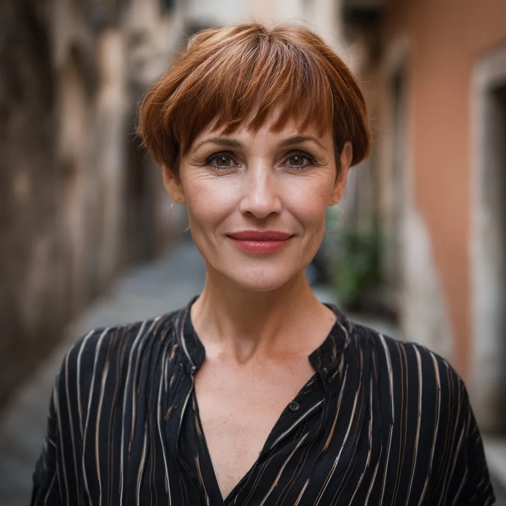 Chic Textured Copper Bob with Wispy Baby Bangs