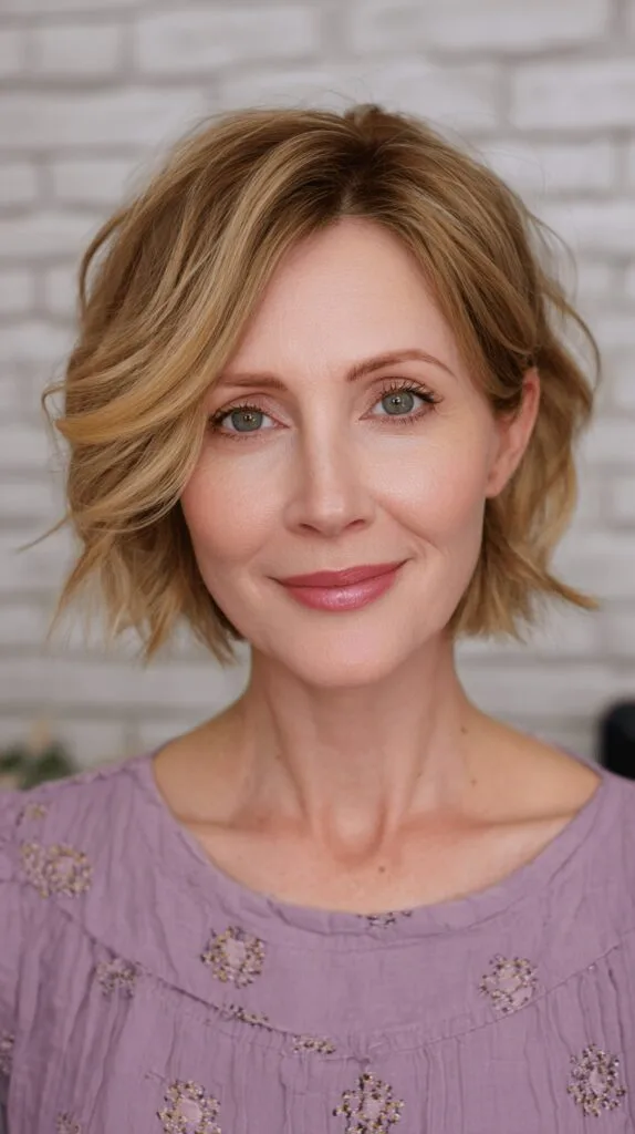 Chic Textured Dark Blonde Bob with Soft Waves