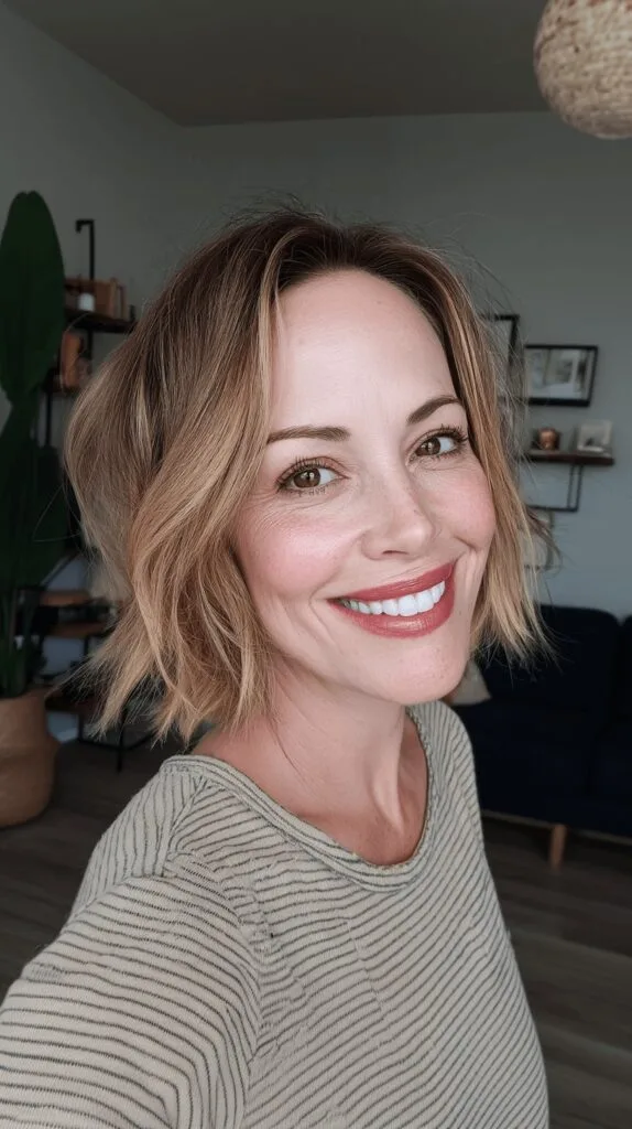 Chic Textured Dark Blonde Lob with Face-Framing Layers