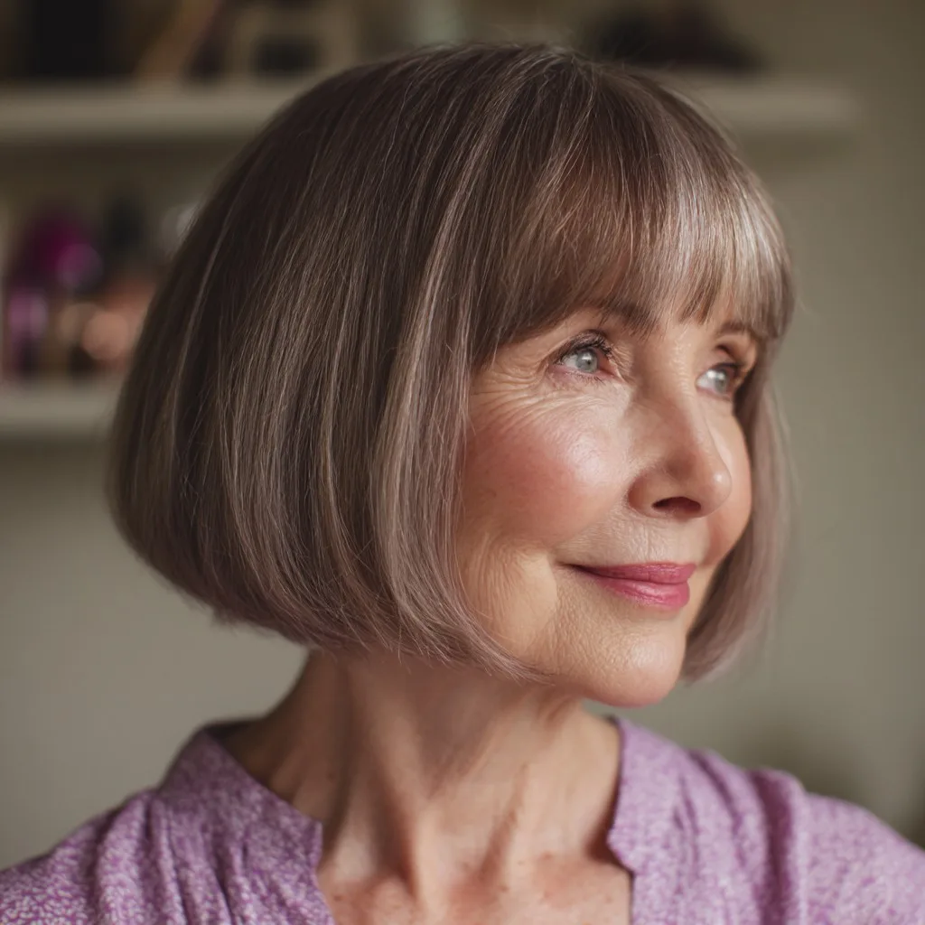 Chic Textured Gray Bob with Soft Bangs