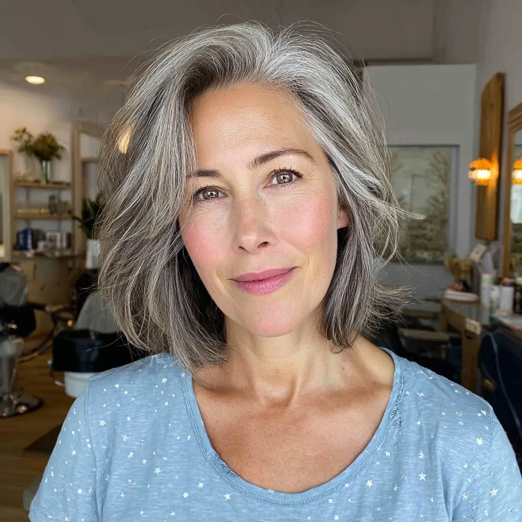 Chic Textured Grey Bob with Soft Layers