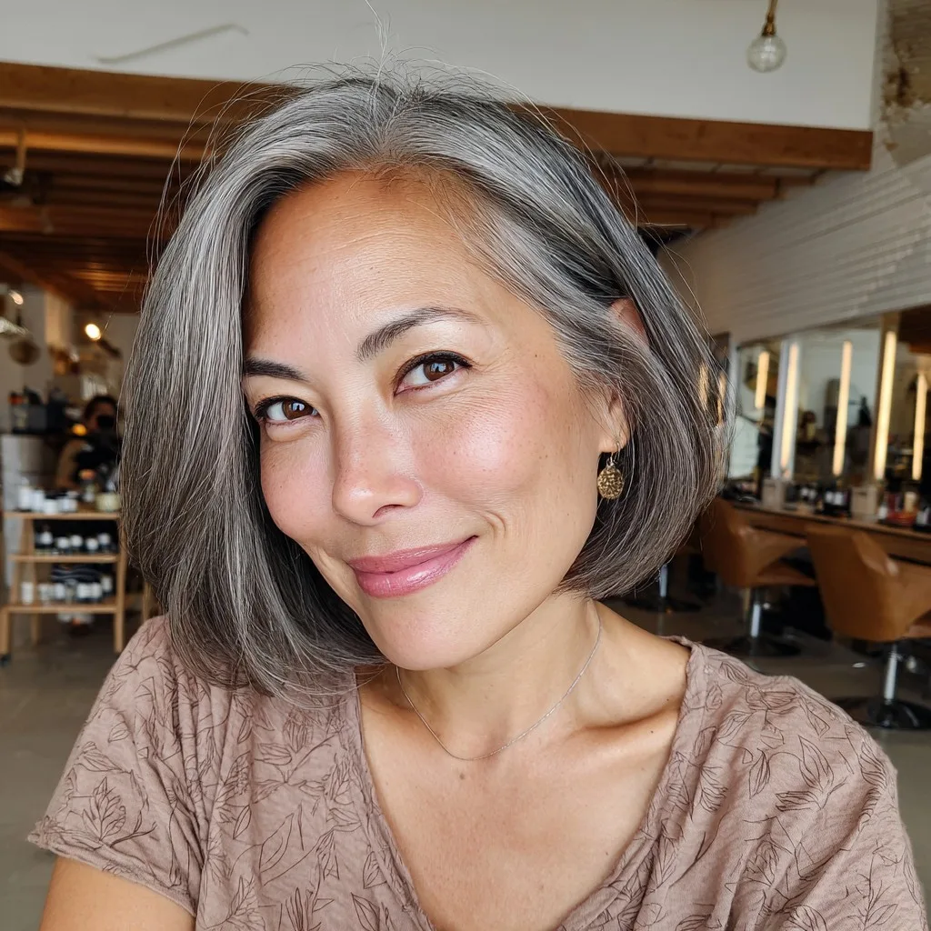 Chic Textured Grey Bob with Soft Movement