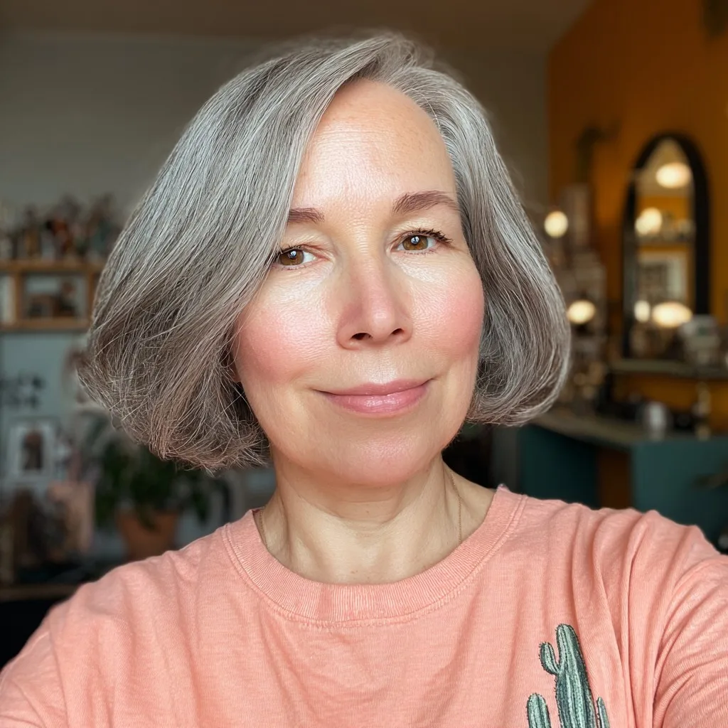 Chic Textured Grey Bob with Subtle Movement