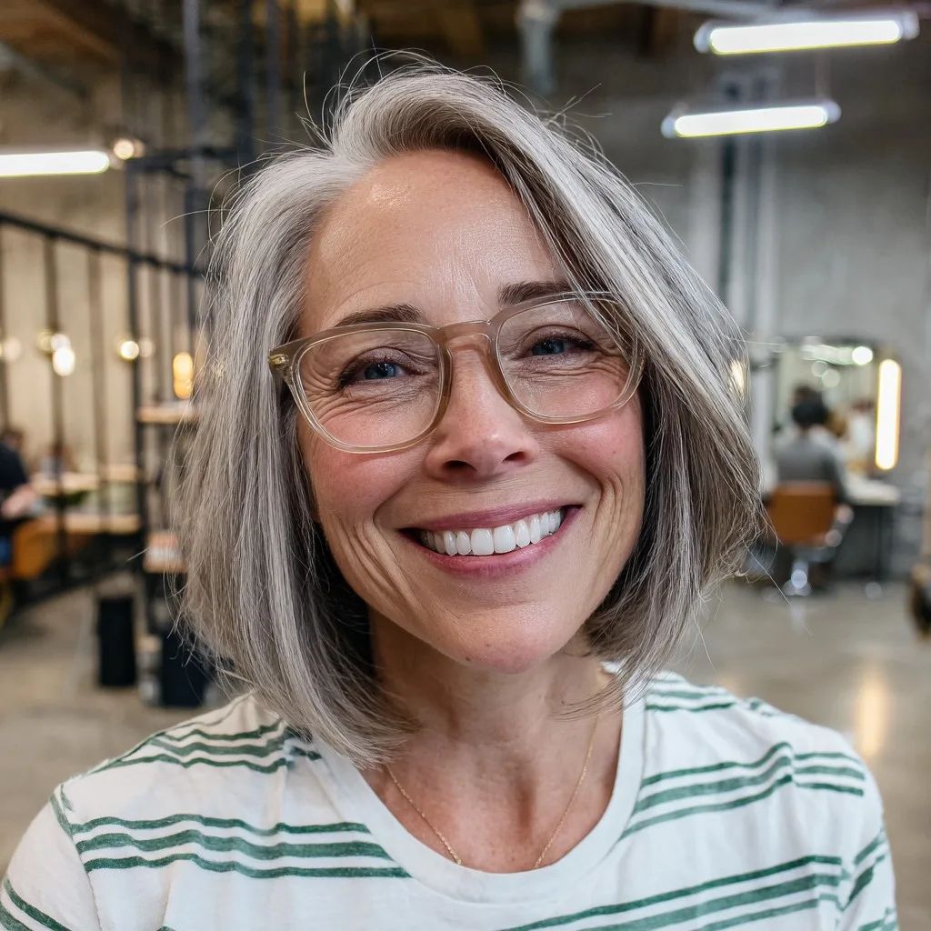 Chic Textured Grey Bob with Subtle Volume