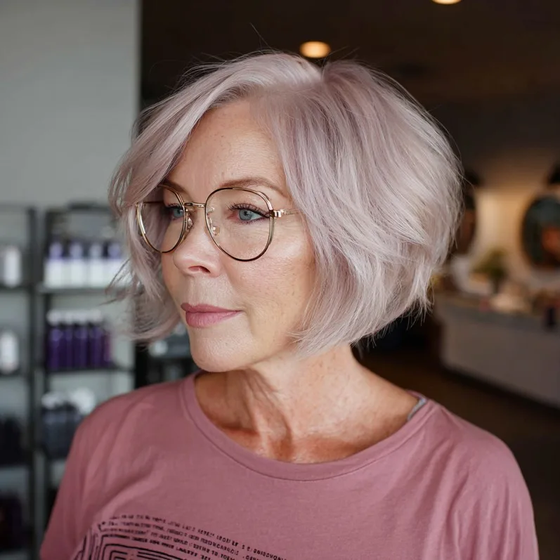 Chic Textured Jaw-Length Bob with Soft Pink Undertones