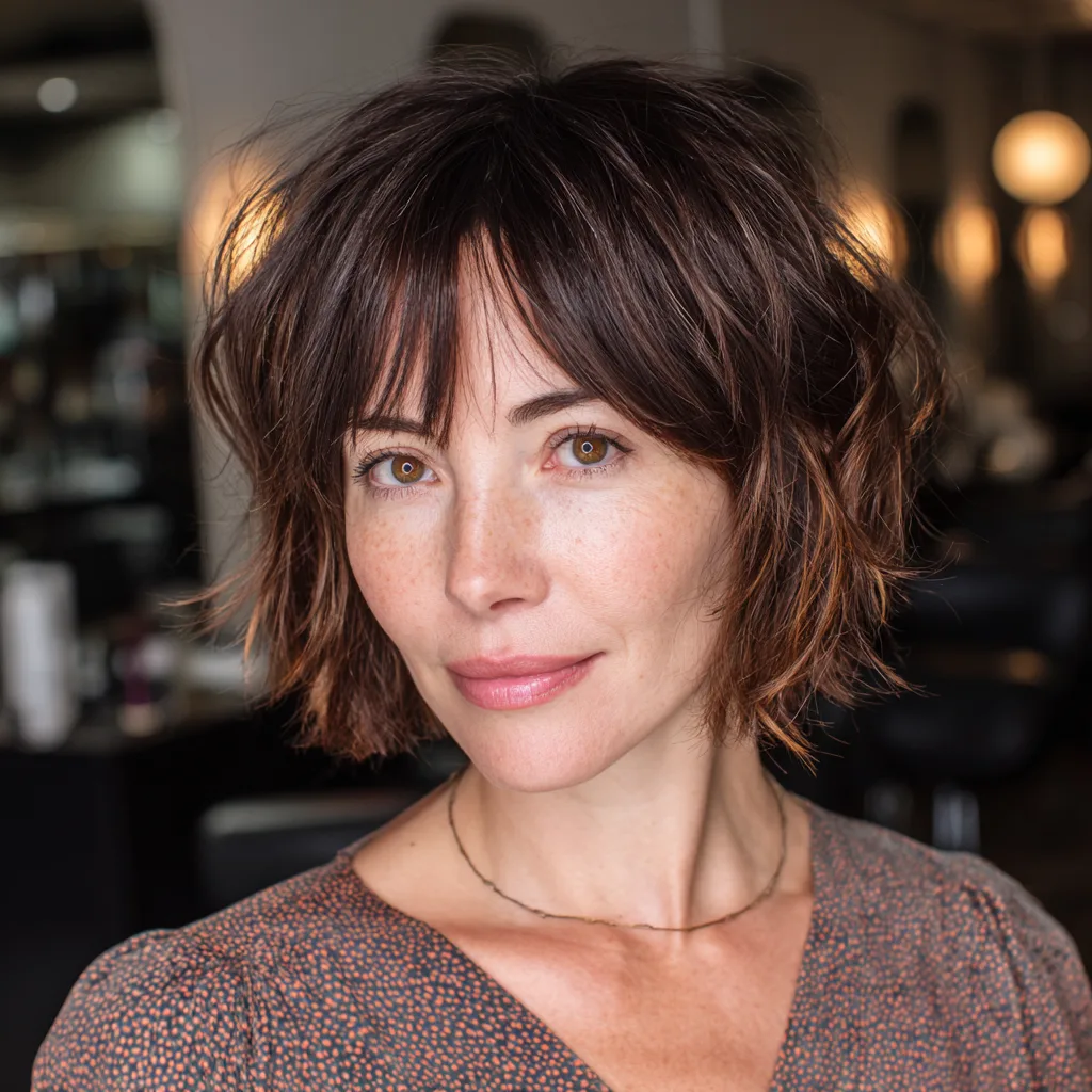 Chic Textured Messy Bob with Soft Bangs