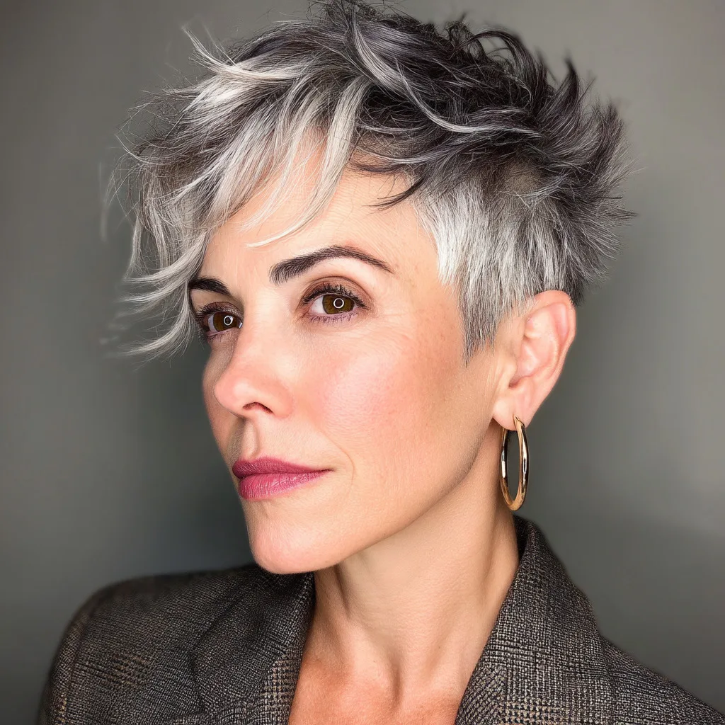 Chic Textured Pixie Cut with Silver Highlights