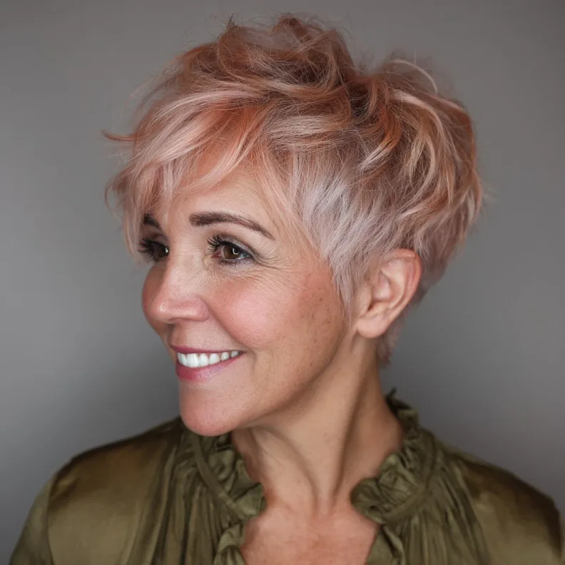 Chic Textured Pixie Cut with Subtle Rose Tones