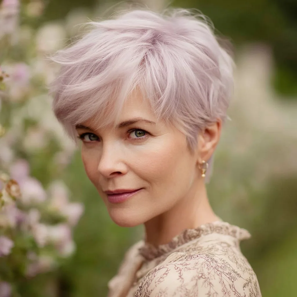 Chic Textured Pixie with Soft Lavender Highlights