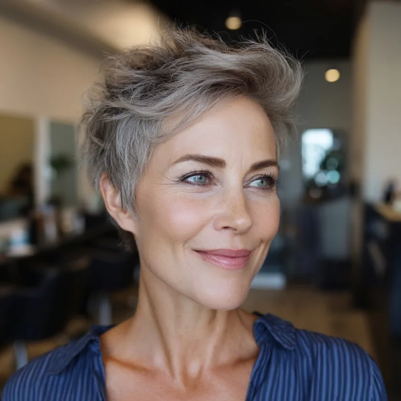 Chic Textured Quiff Pixie Cut with Soft Highlights