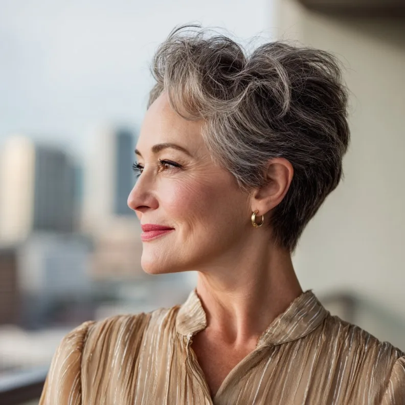 Chic Textured Quiff Pixie Cut with Soft Waves