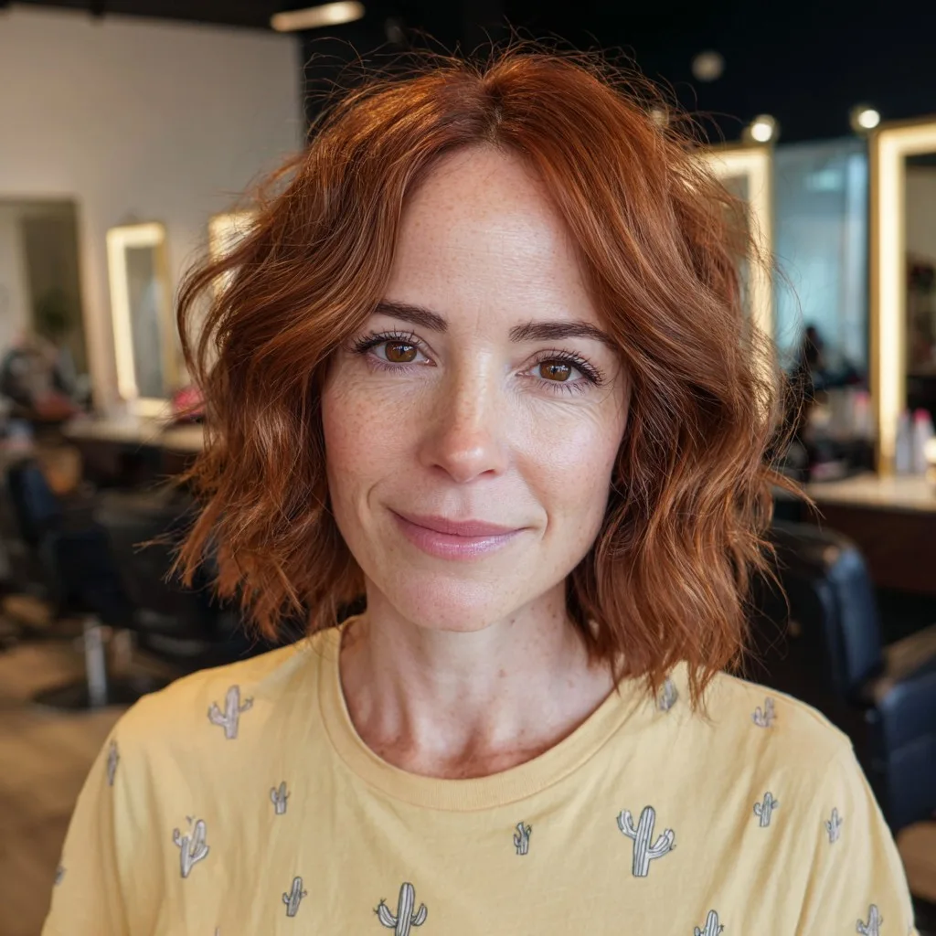 Chic Textured Red Bob with Loose Curls