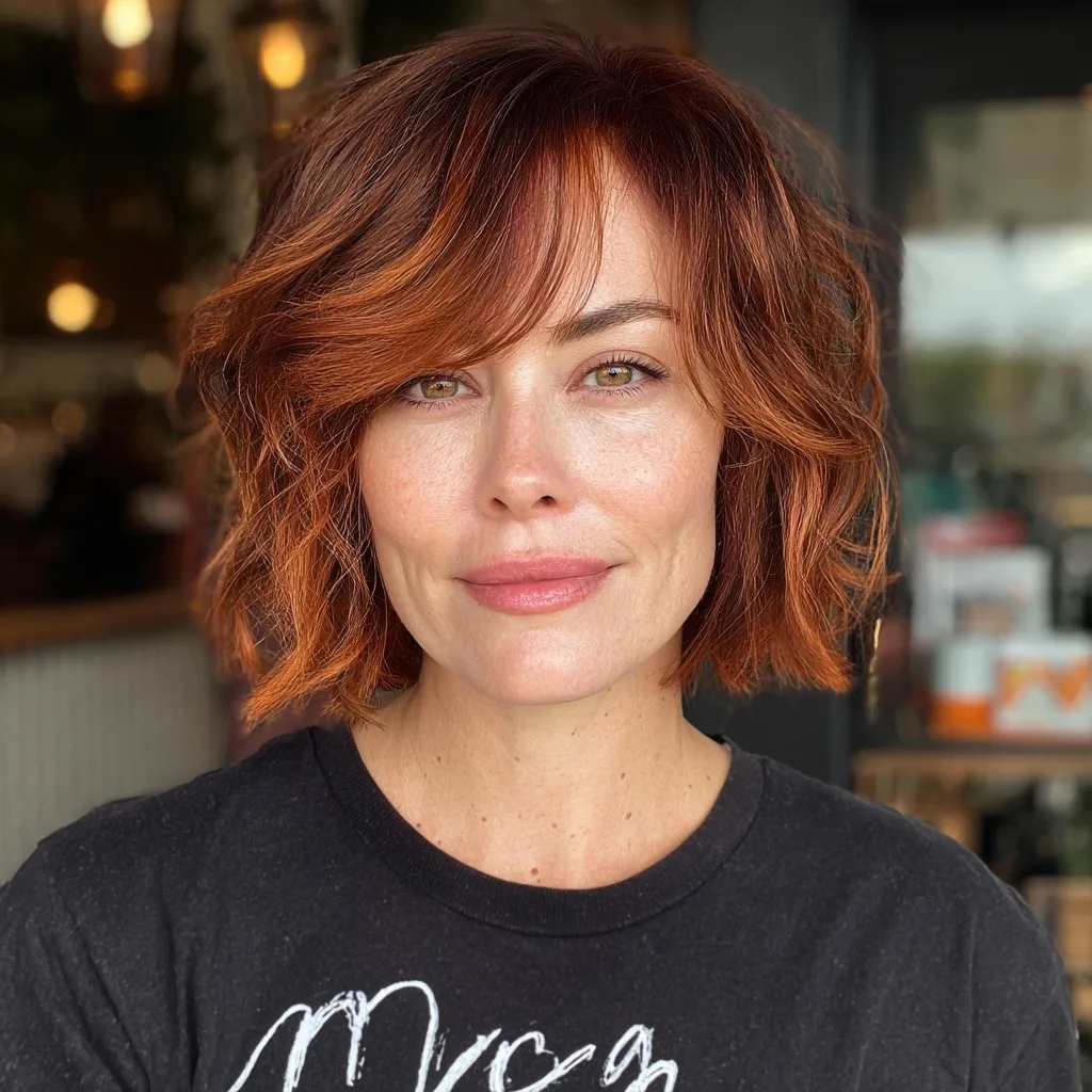 Chic Textured Red Bob with Playful Layers