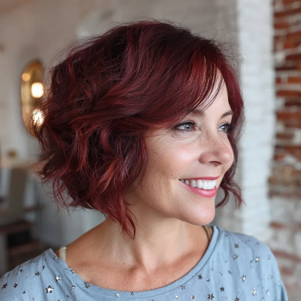 Chic Textured Red Bob with Soft Curls