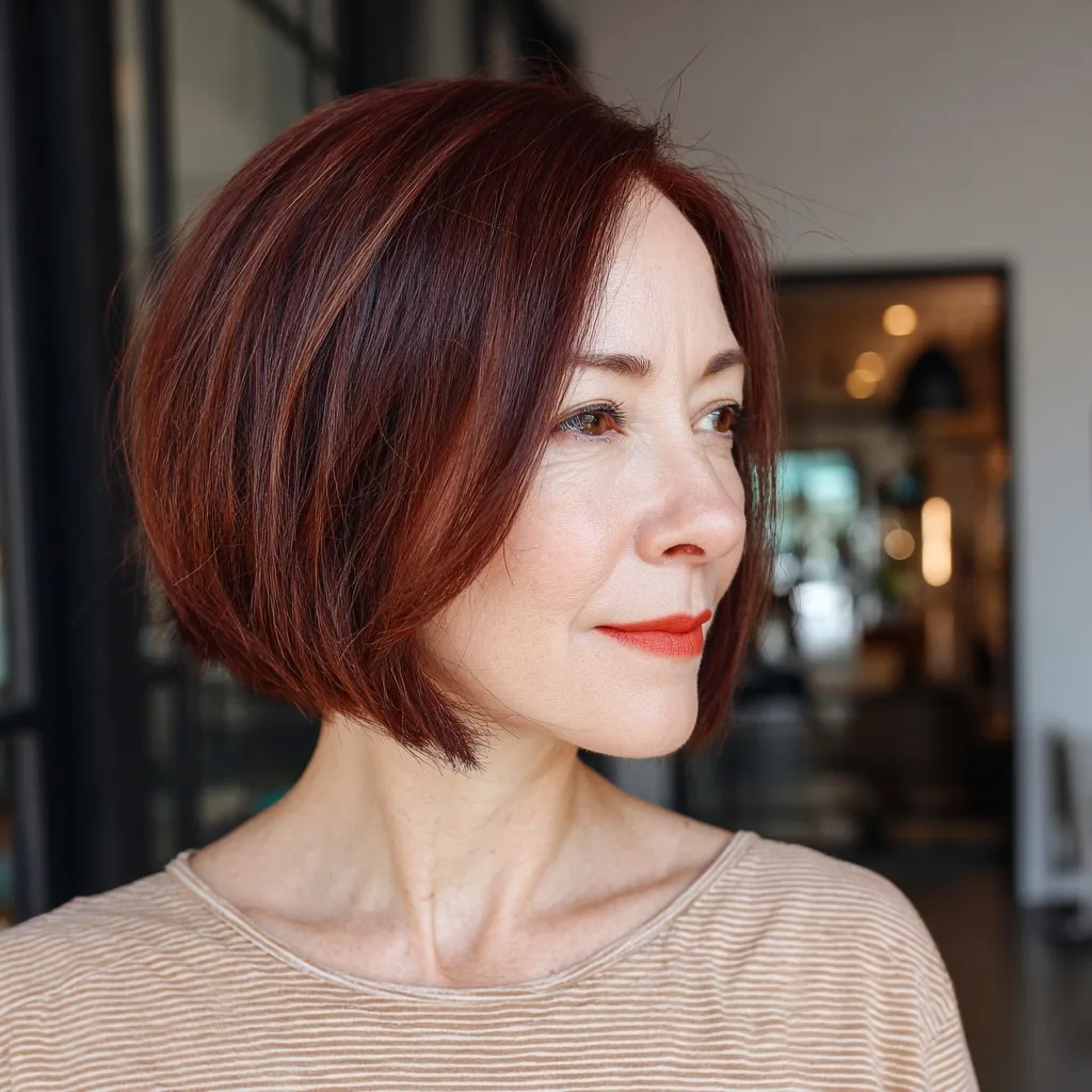 Chic Textured Red Bob with Subtle Highlights