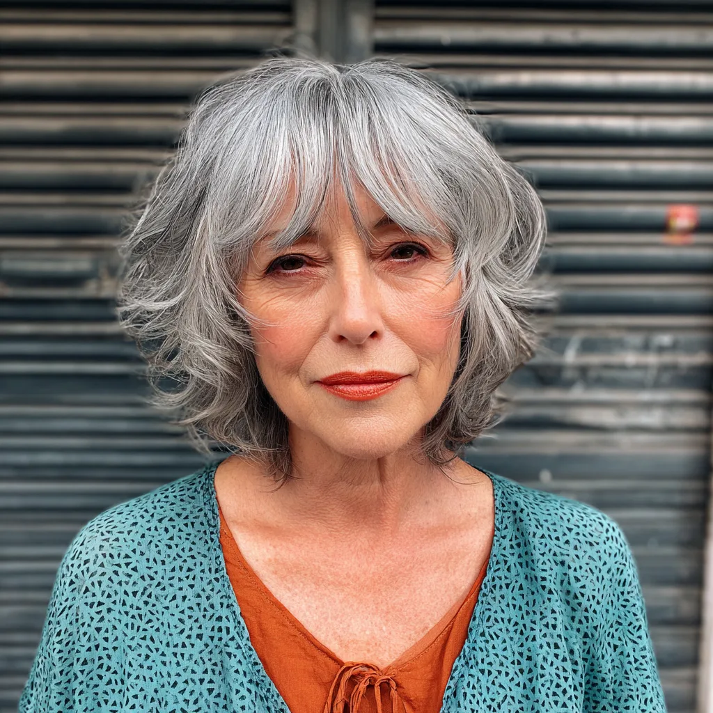 Chic Textured Shaggy Bob with Face-Framing Bangs