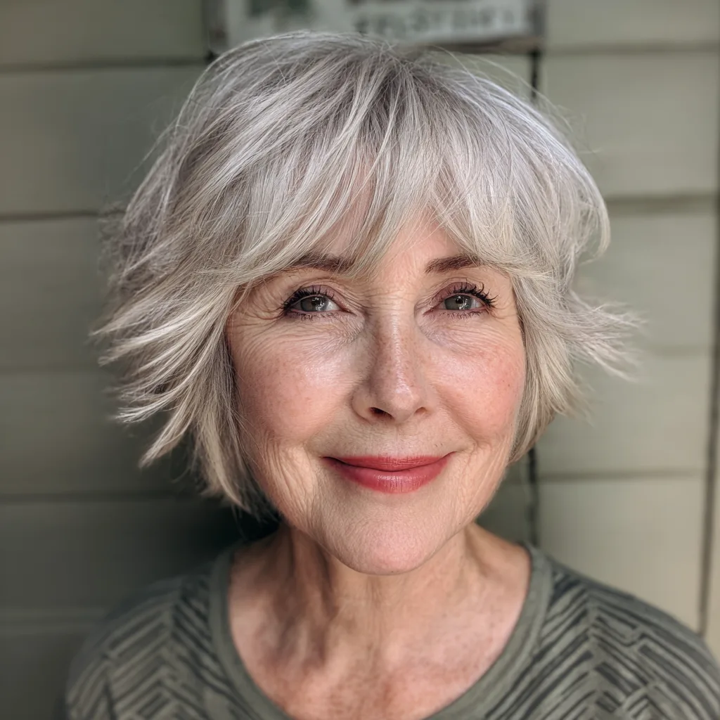Chic Textured Shaggy Bob with Playful Bangs