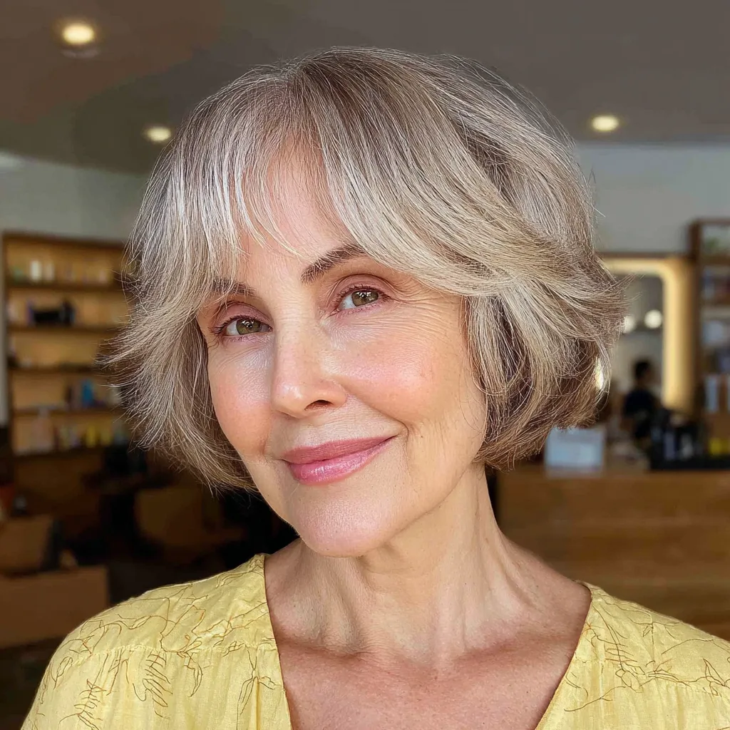 Chic Textured Shaggy Bob with Soft Bangs