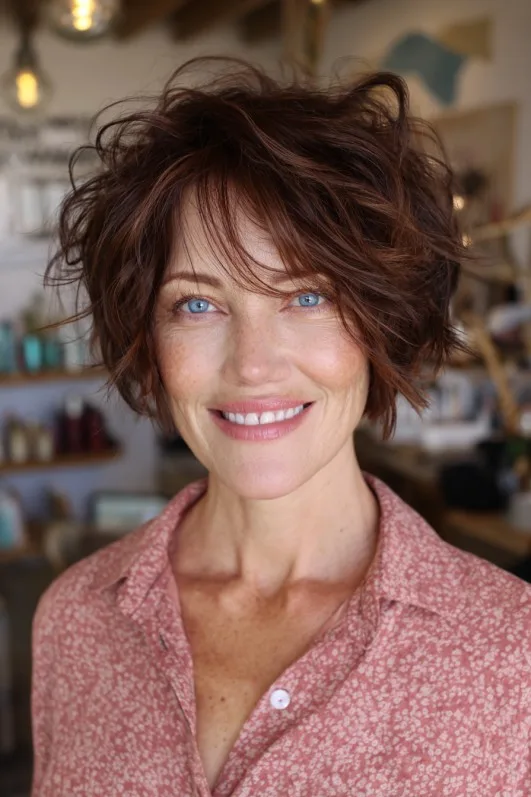 Chic Textured Shattered Bob with Lively Curls