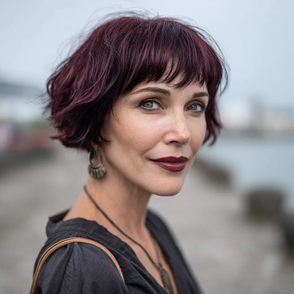 Chic Textured Short Cut with Effortless Baby Bangs