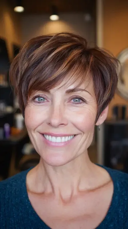 Chic Textured Short Pixie Cut with Rich Highlights