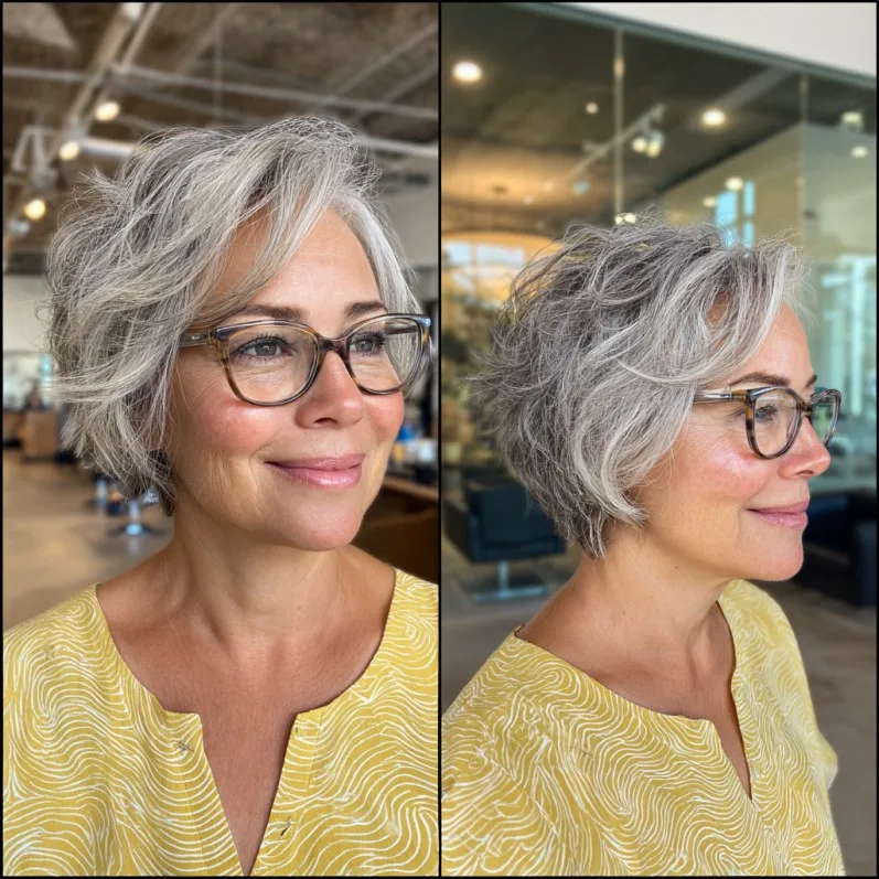 Chic Textured Silver Bob with Playful Volume