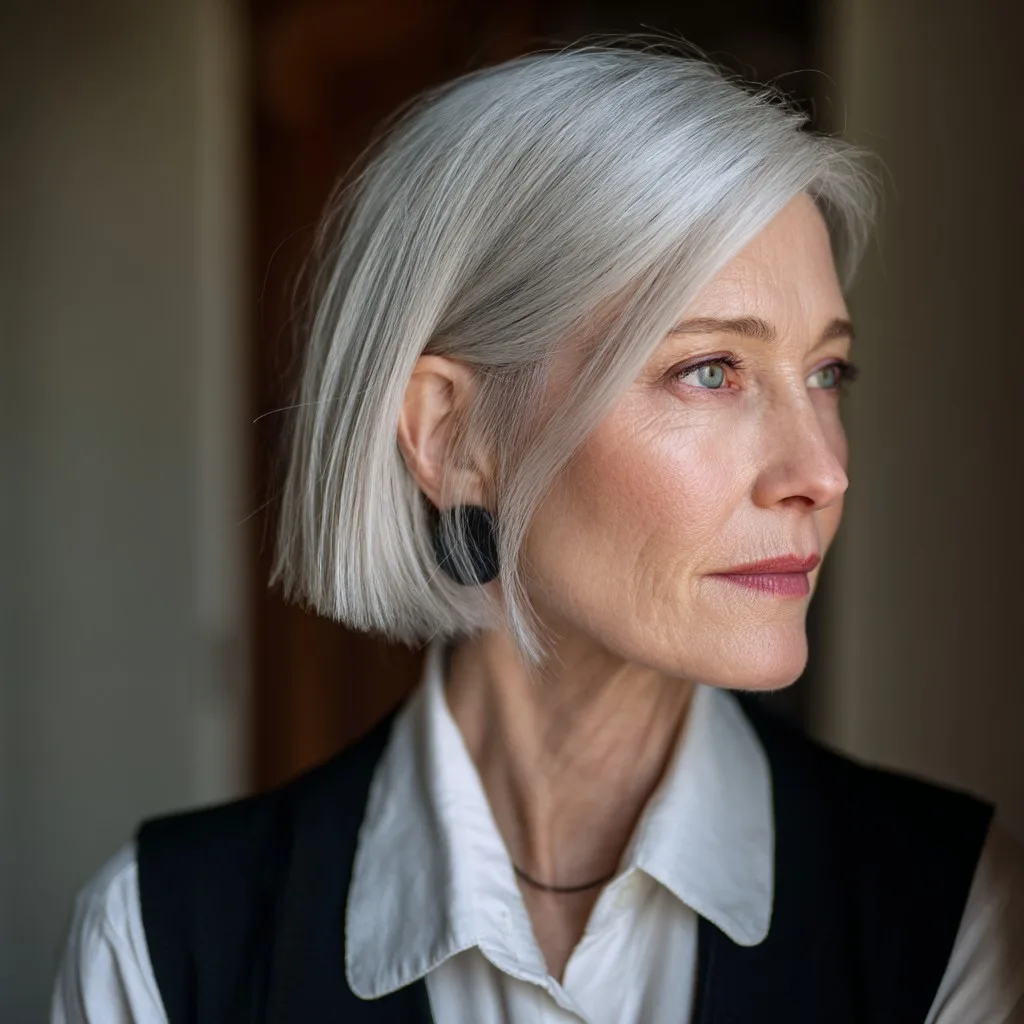 Chic Textured Silver Bob with Soft Edges