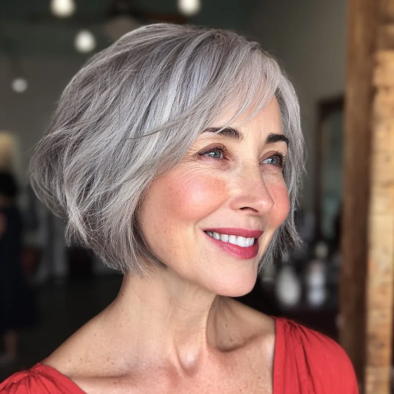 Chic Textured Silver Bob with Soft Layers