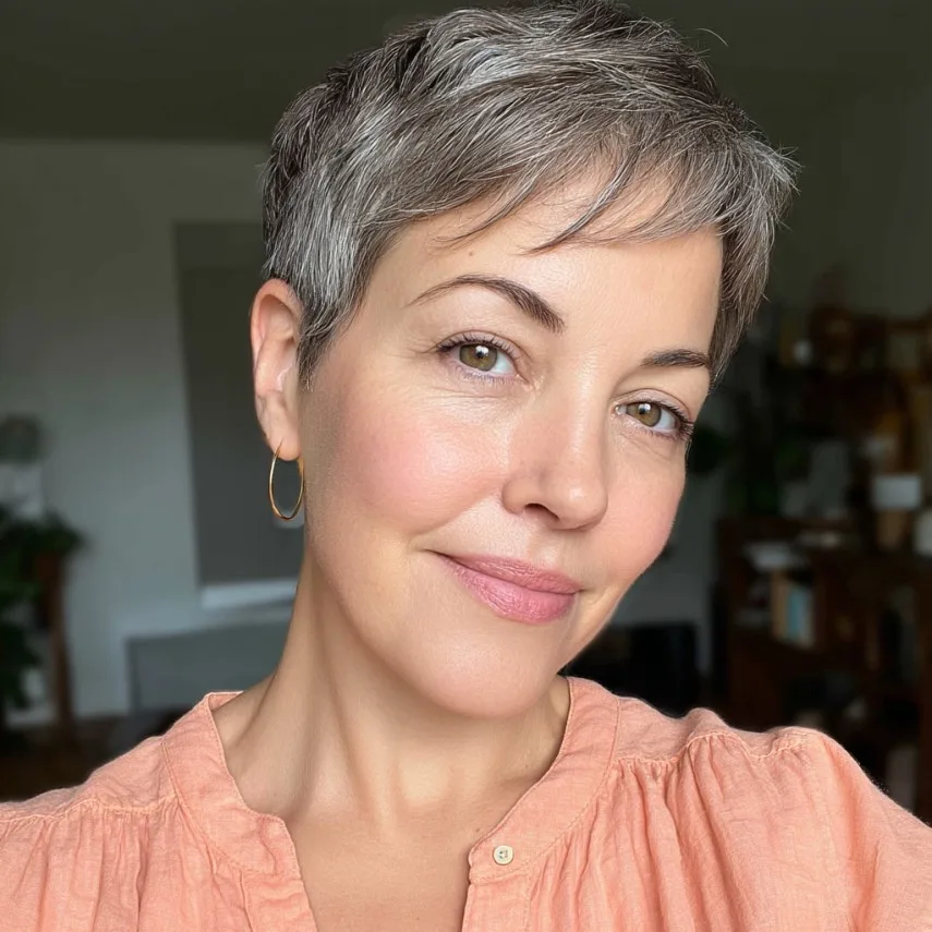 Chic Textured Silver Crop with Subtle Baby Bangs