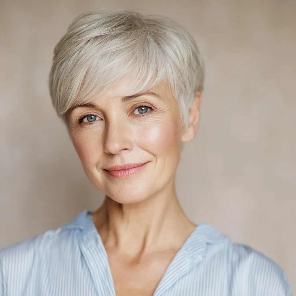 Chic Textured Silver Pixie Cut with Soft Layers