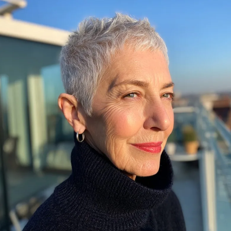 Chic Textured Silver Pixie with Defined Edges