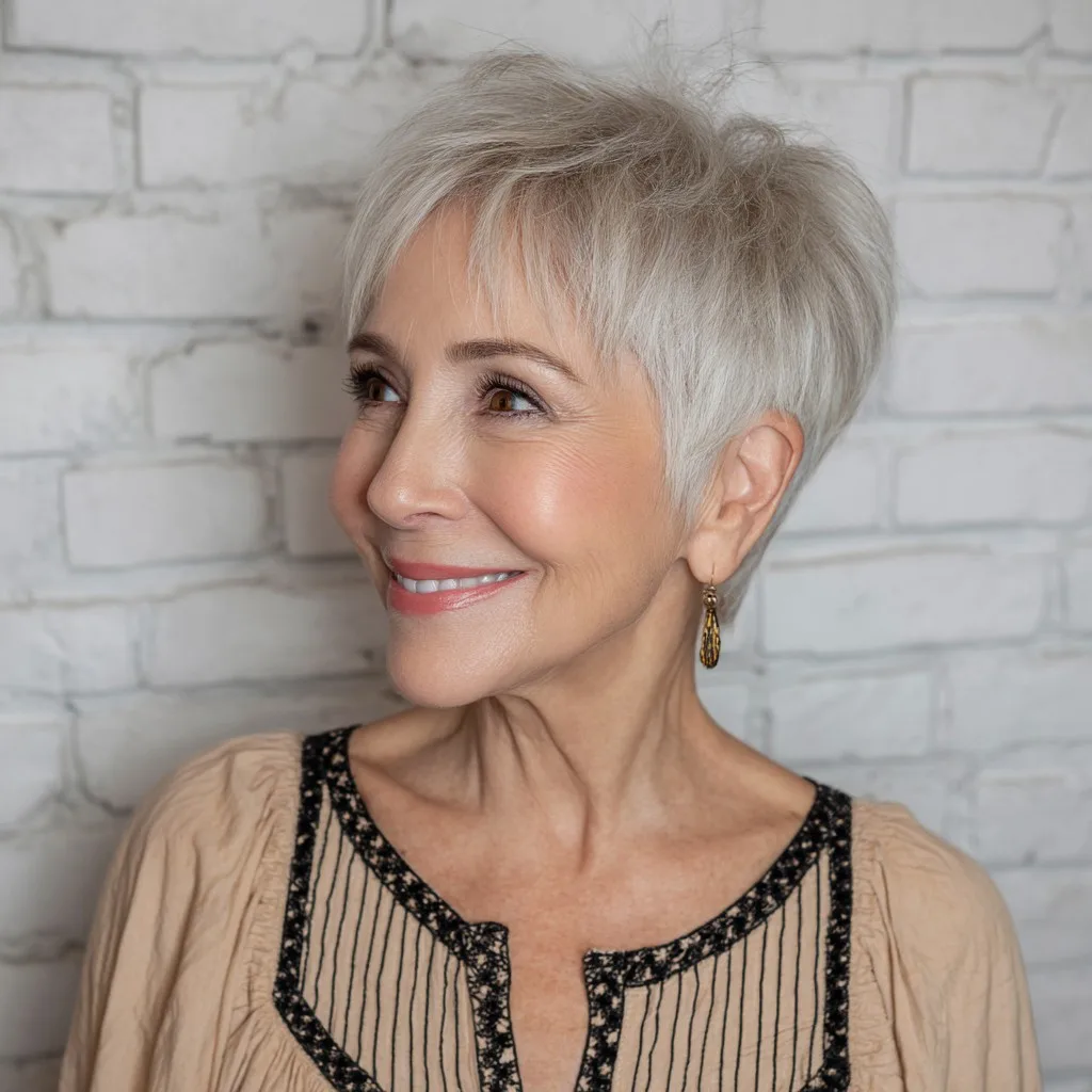 Chic Textured Silver Pixie with Soft Volume