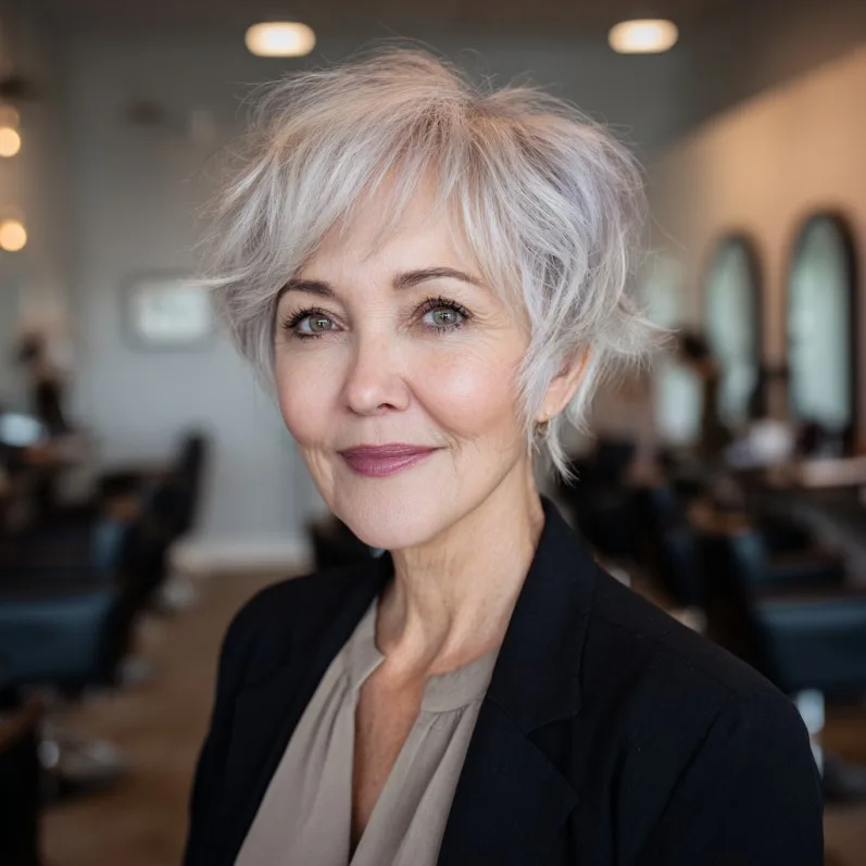 Chic Textured Silver Pixie with Soft Volume