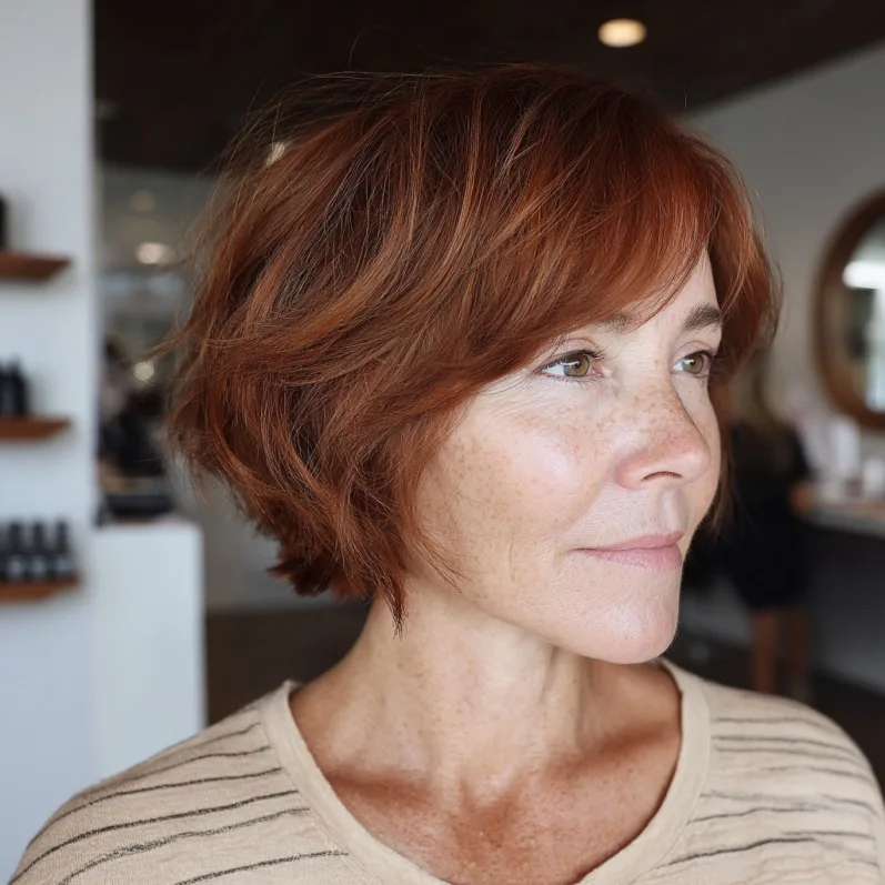 Chic Textured Wedge Bob with Subtle Red Tones
