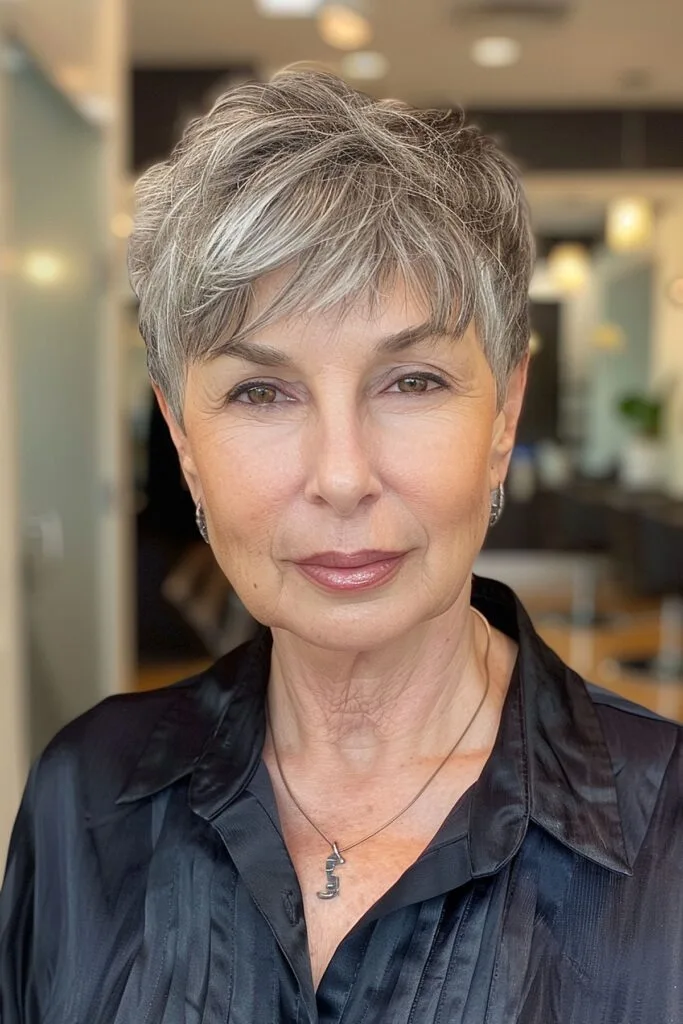 Chic very short pixie for women over 60 with fine hair