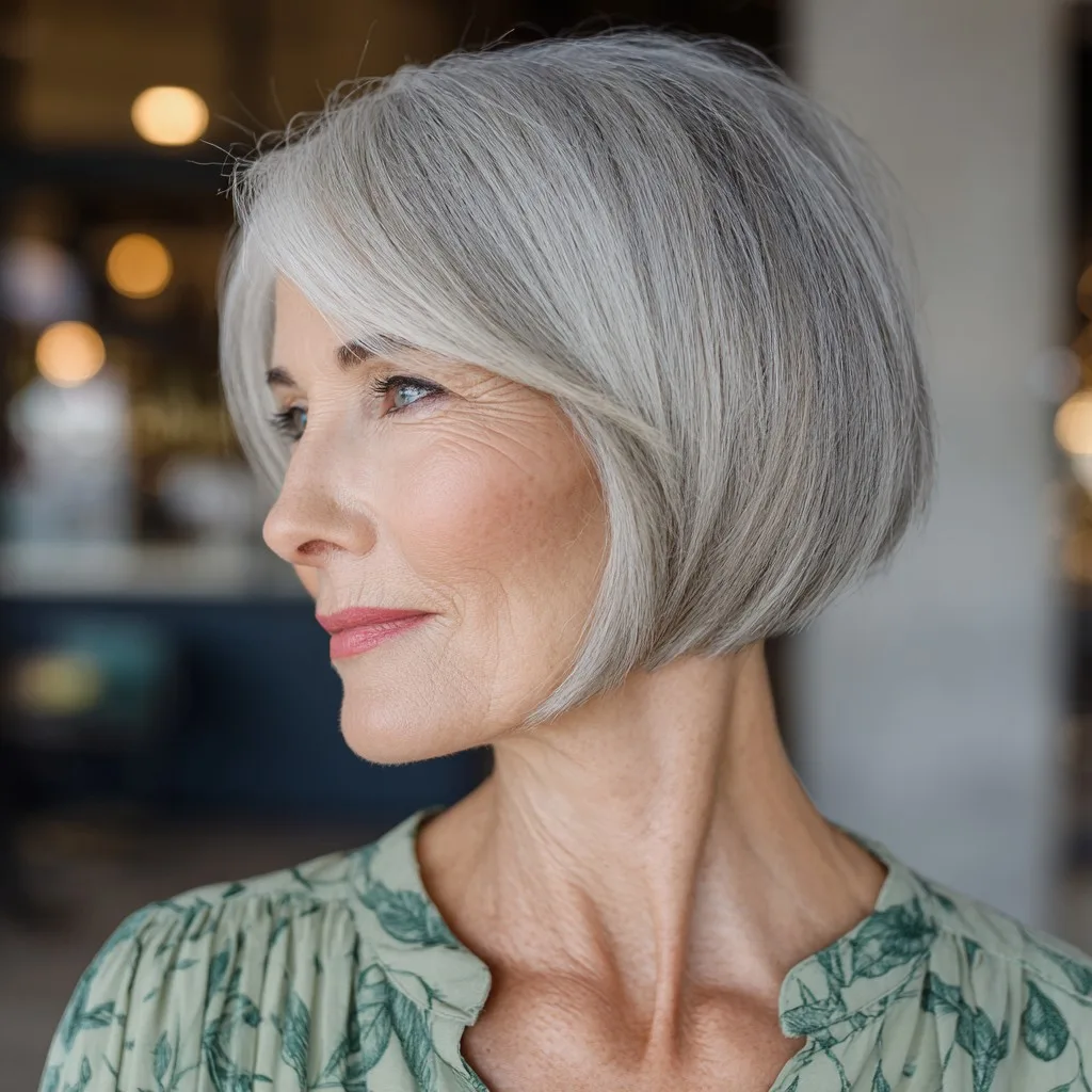 Chic Wispy Angled Bob with Soft Silver Highlights