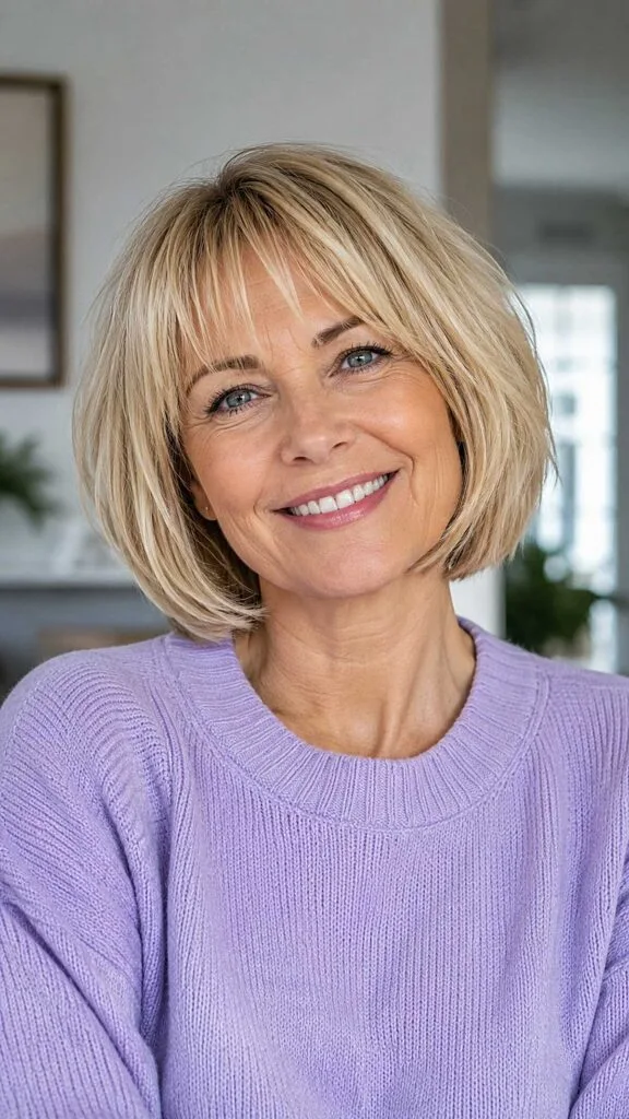 Chin-Length Blonde Bob with Razor-Cut Fringe