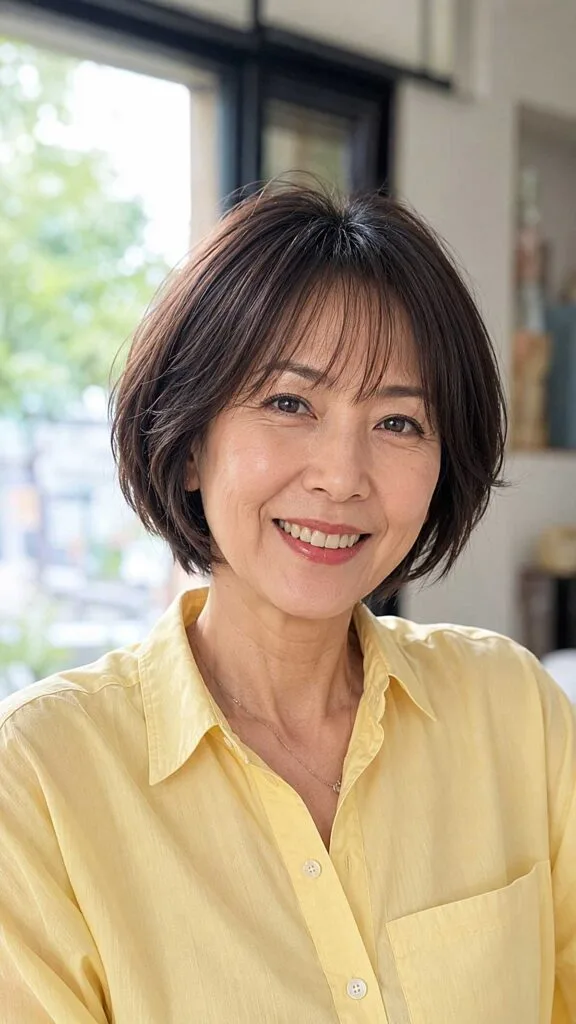 Chin-Length Layered Bob with Soft Curtain Bangs
