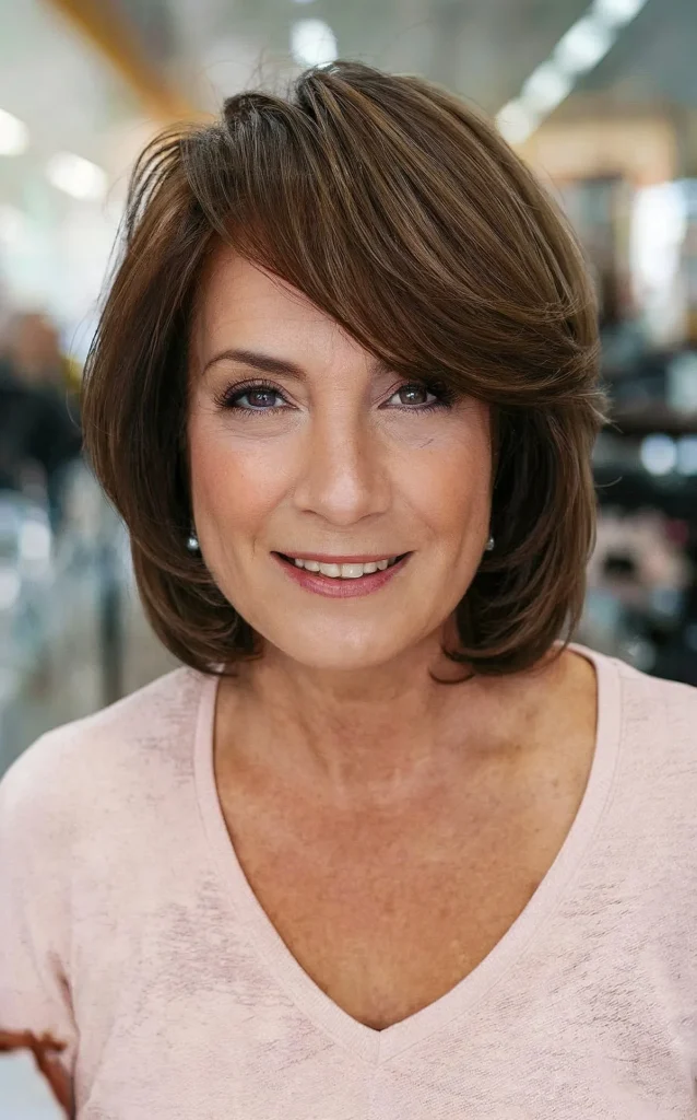 Chocolate Brunette Layered Bob Hairstyle for Women Over 50